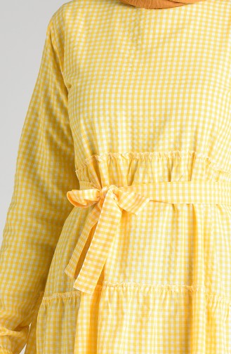 Plaid Mother Girl Combined Dress 4605-02 Yellow 4605-02