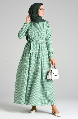 Kareli Anne Kız Kombin Elbise 4605-04 Yeşil