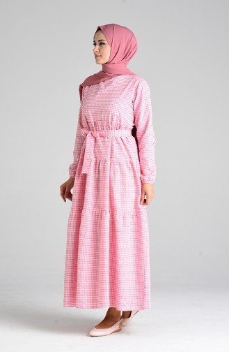Kareli Anne Kız Kombin Elbise 4605-06 Pembe