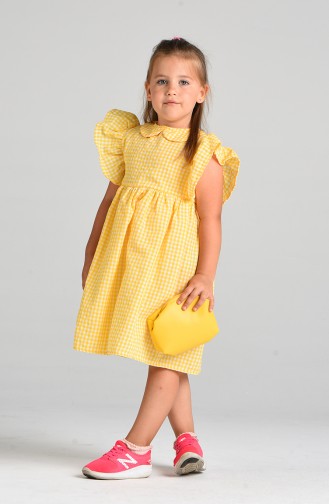 Kareli Çocuk Elbisesi 4606-02 Sarı