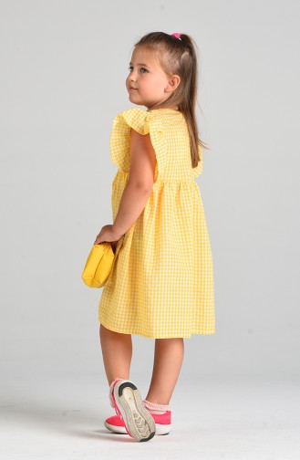 Kareli Çocuk Elbisesi 4606-02 Sarı