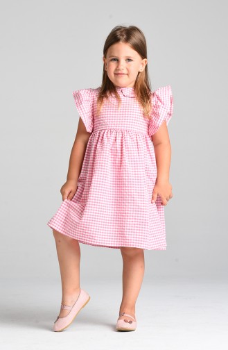 Kareli Çocuk Elbisesi 4606-04 Pembe