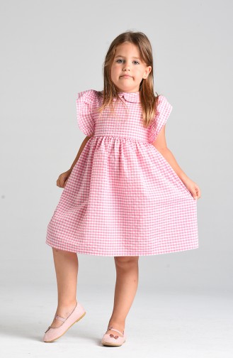 Kareli Çocuk Elbisesi 4606-04 Pembe