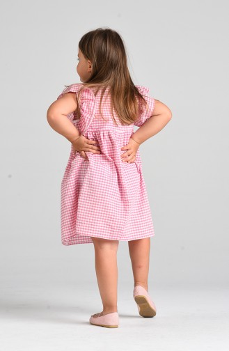 Kareli Çocuk Elbisesi 4606-04 Pembe