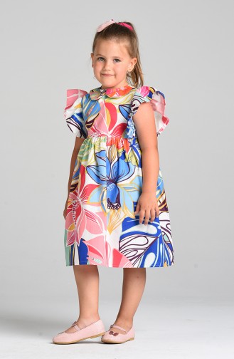 Patterned Mother Daughter Combination Dress 4622-01 Saxe Blue Green 4622-01