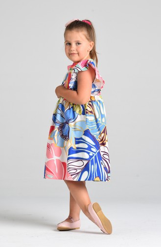 Patterned Children s Dress 4623-01 Saxe Blue Green 4623-01