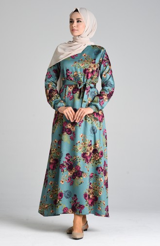 Grün Hijab Kleider 4631-01