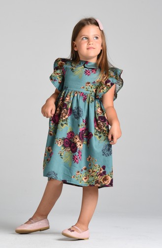 Patterned Children s Dress 4632-01 Green Plum 4632-01