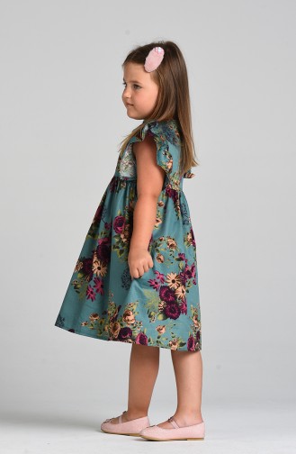 Patterned Children s Dress 4632-01 Green Plum 4632-01