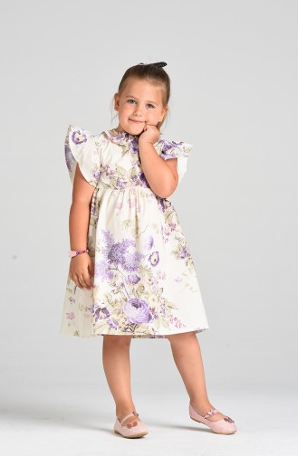 Patterned Children s Dress 4634-01 Ecru Lilac 4634-01