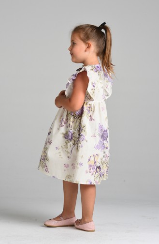 Patterned Children s Dress 4634-01 Ecru Lilac 4634-01