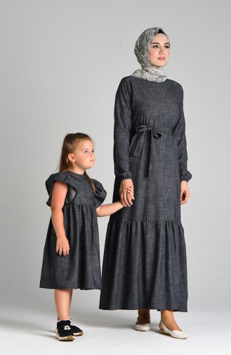 Elastic Sleeve Mother And Daughter Combination Dress 4637-01 Smoked 4637-01