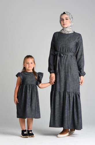 Elastic Sleeve Mother And Daughter Combination Dress 4637-01 Smoked 4637-01