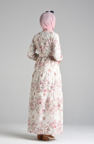 Desenli Anne Kız Kombin Elbise 4644-01 Ekru Pudra