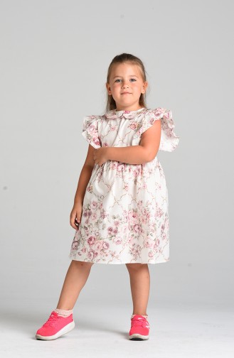 Patterned Children s Dress 4645-01 Ecru Powder 4645-01