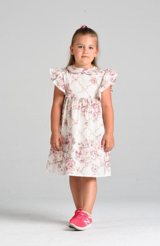 Patterned Children s Dress 4645-01 Ecru Powder 4645-01