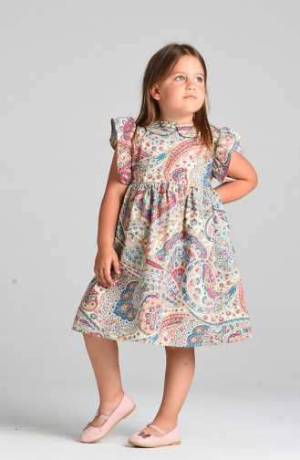 Patterned Children s Dress 4647-01 Turquoise Fuchsia 4647-01