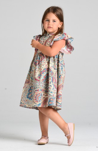 Patterned Children s Dress 4647-01 Turquoise Fuchsia 4647-01