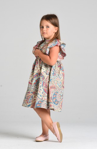 Patterned Children s Dress 4647-01 Turquoise Fuchsia 4647-01