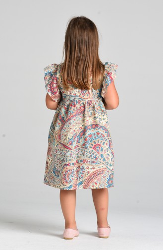 Patterned Children s Dress 4647-01 Turquoise Fuchsia 4647-01