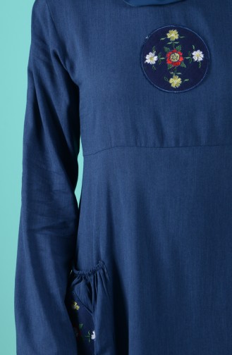 Cotton Pocket Dress 6565-02 Navy Blue 6565-02