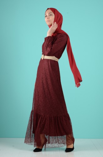 Belted Dress 4467-01 Burgundy 4467-01