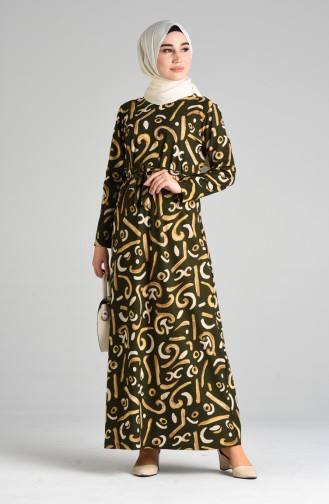 Pattern Belted Dress 5709A-04 Khaki 5709A-04