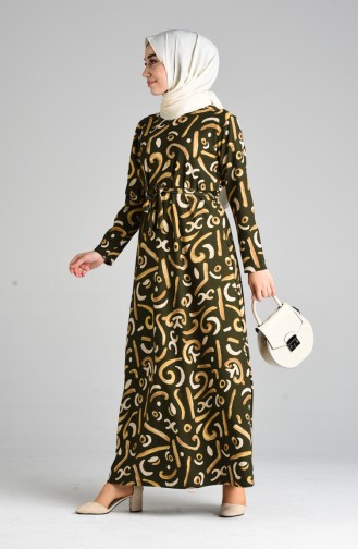 Pattern Belted Dress 5709A-04 Khaki 5709A-04