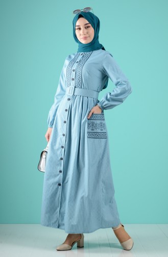 فستان أزرق زيتي 8076-01