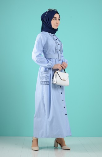 Robe Hijab Bleu Bébé 8076-03