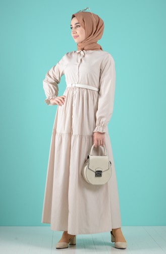 Beige Hijab Kleider 8077-01