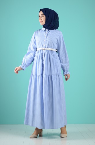 Blau Hijab Kleider 8077A-01