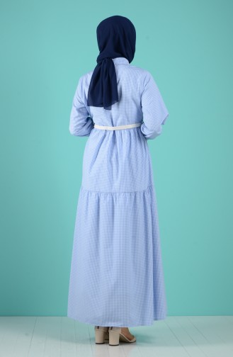 Boydan Düğmeli Kemerli Elbise 8077A-01 Mavi