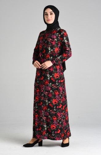 Floral Print Dress 8876-01 Black Red 8876-01