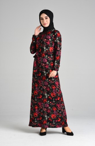 Floral Print Dress 8876-01 Black Red 8876-01