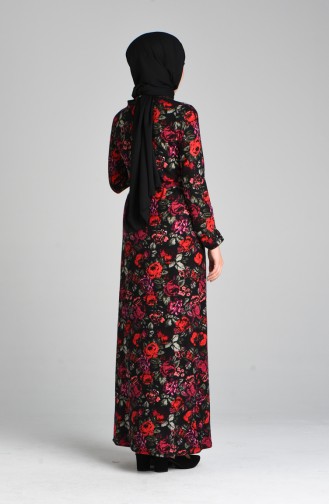 Floral Print Dress 8876-01 Black Red 8876-01