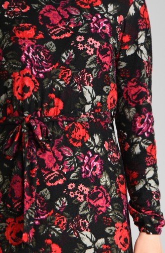 Floral Print Dress 8876-01 Black Red 8876-01