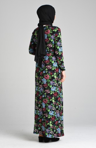 Floral Print Dress 8876-02 Black Green 8876-02