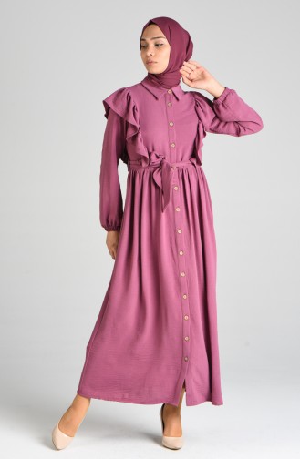 Buttoned Ruffled Dress 0374-04 Lilac 0374-04