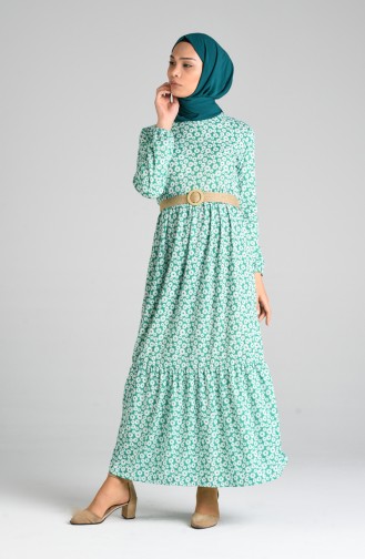 Grün Hijab Kleider 0376-01
