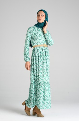 Grün Hijab Kleider 0376-01