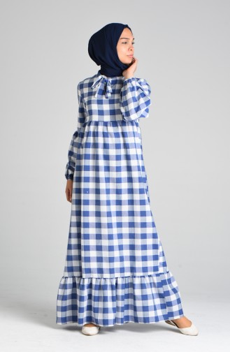 Balloon Sleeve Dress 1396-03 Blue Ecru 1396-03