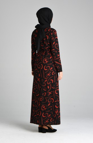 Patterned Belted Dress 5709a-02 Black Tile 5709A-02