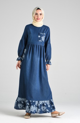 Dunkelblau Hijab Kleider 8054C-02