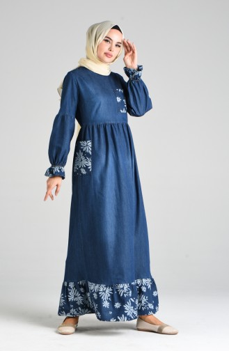 Navy Blue Hijab Dress 8054C-02