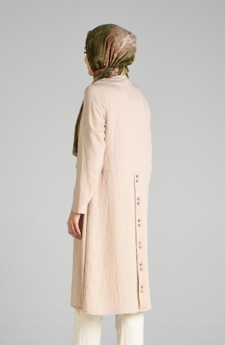 Düğmeli Keten Tunik 2373-06 Bej