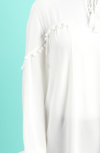 Büyük Beden Ponponlu Bluz 0231-05 Beyaz