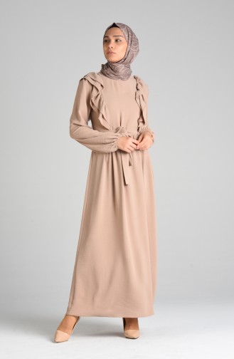 Beige Hijab Kleider 0918-03