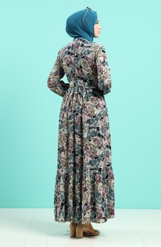 Viscose Patterned Belt Dress 4539-04 Petrol 4539-04