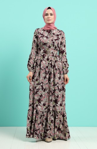 Viscose Floral Print Belt Dress 4541-04 Purple 4541-04